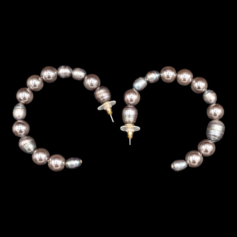 Baublebar Pierced Earrings Graduated Imitation Gray Pearl Beads Hoops